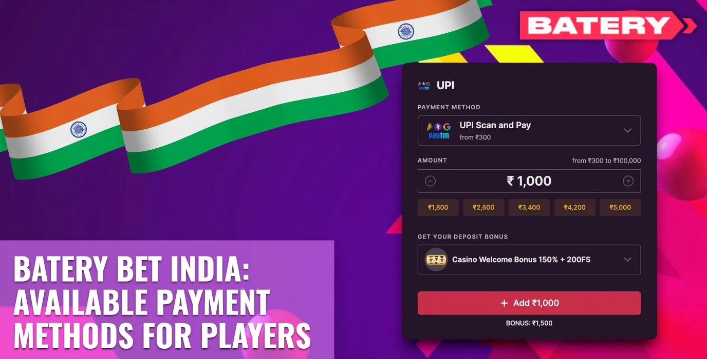Batery Bet Payment Methods in India